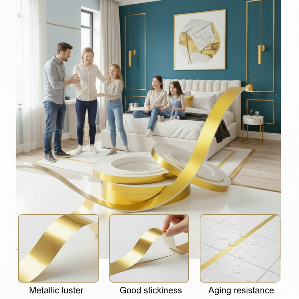 166 Feet (Golden color) Self-Adhesive Waterproof Tile Gap Tape for Floor and Wall Sealing